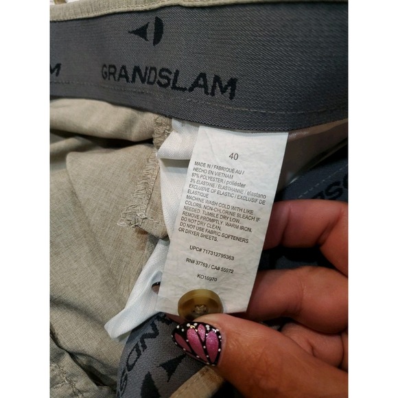 Grand Slam Shorts Mens Sz 40 Tan Beige Chino Flat Front Outdoor Performance Golf - Picture 4 of 4